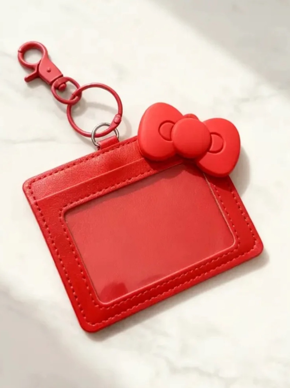 New Hello Kitty Red Bow ID Card Holder Keychain in All Red